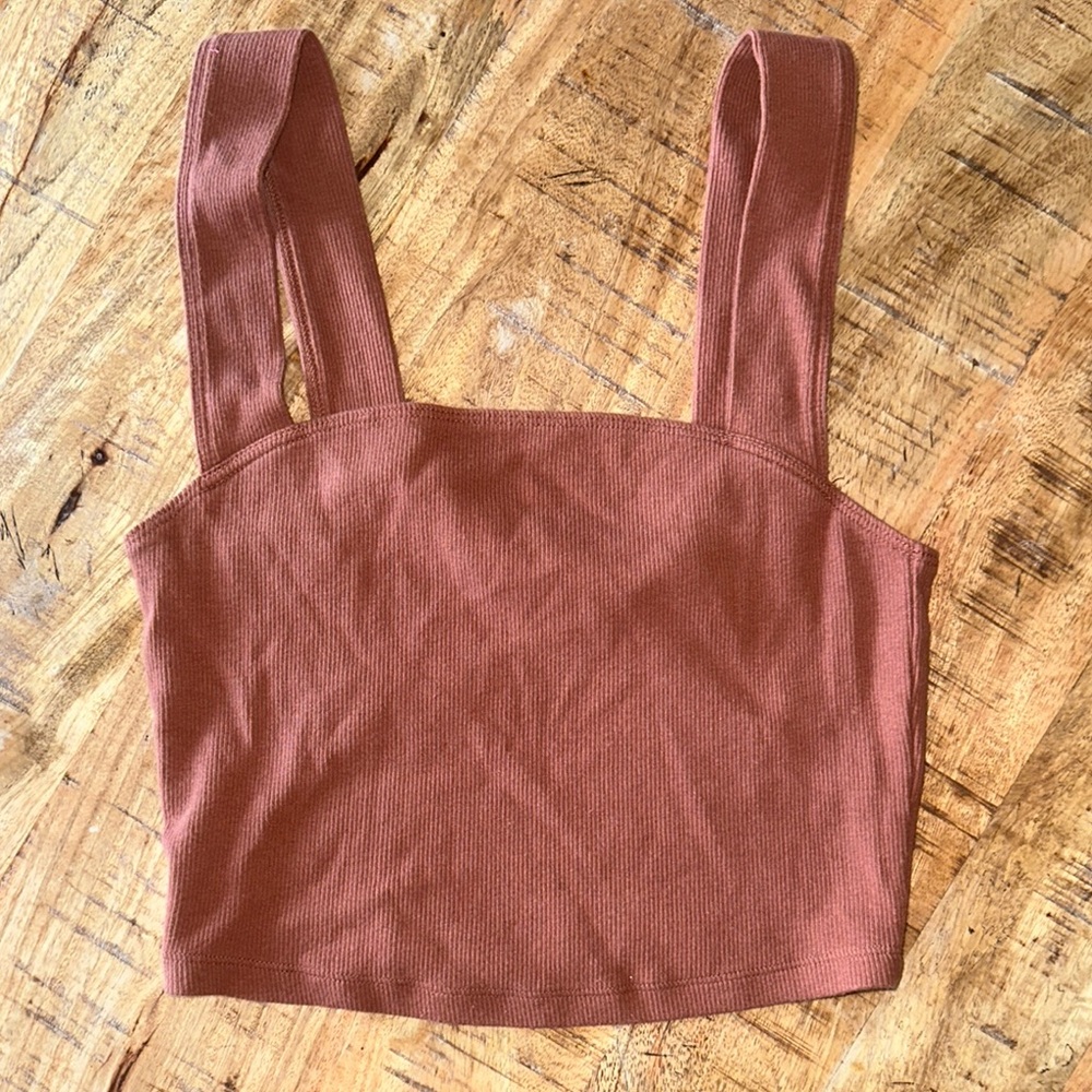 Abercrombie & Fitch copper brown Sleeveless Fitted Crop Tank Top